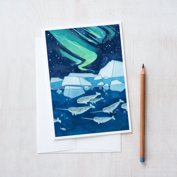 Narwhals and Northern Lights Card
