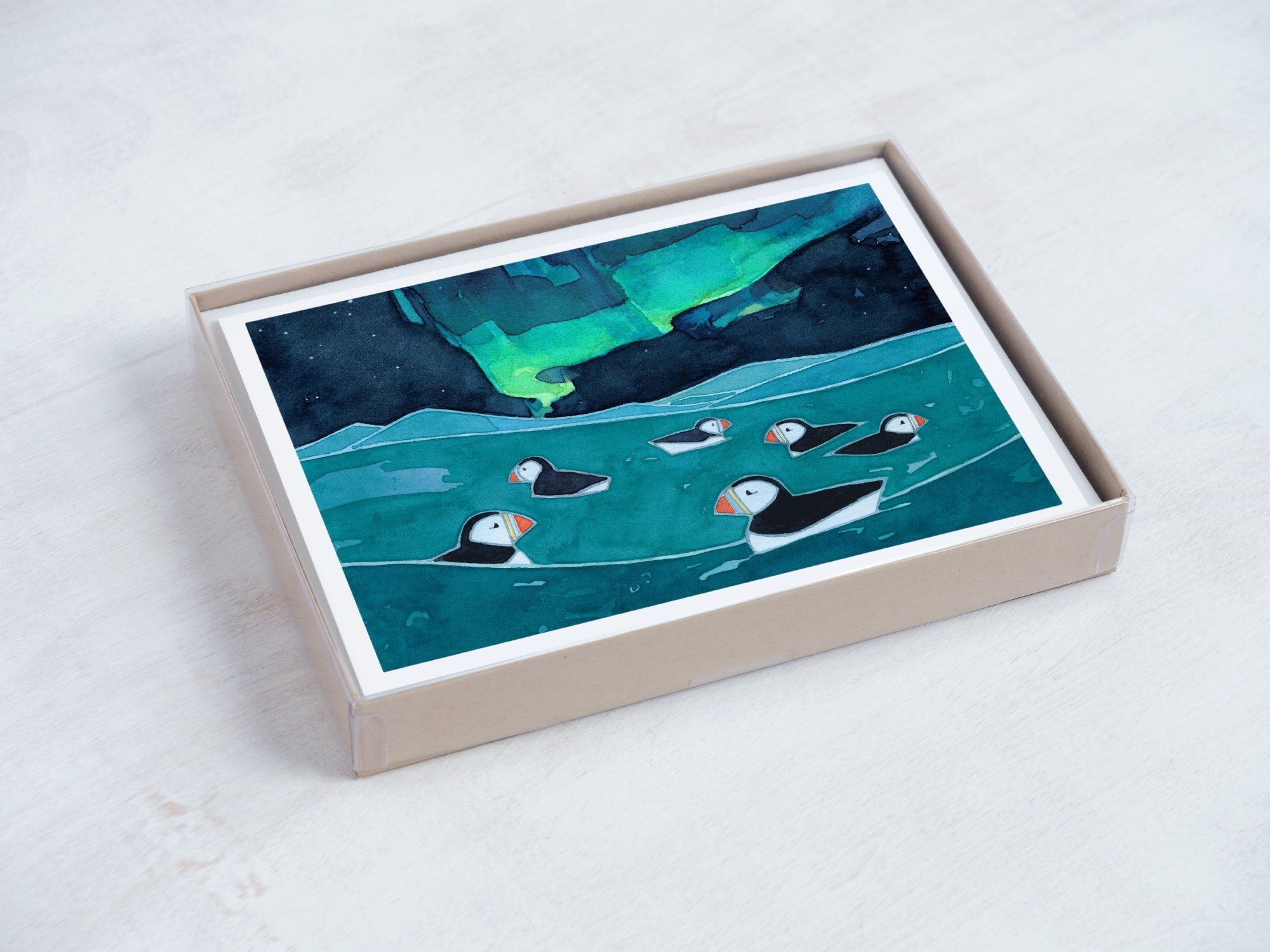 Puffins Northern Lights Card Set