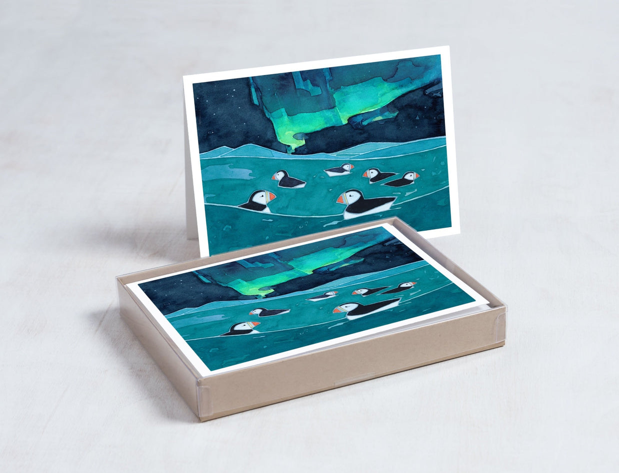 Puffins Northern Lights Card Set