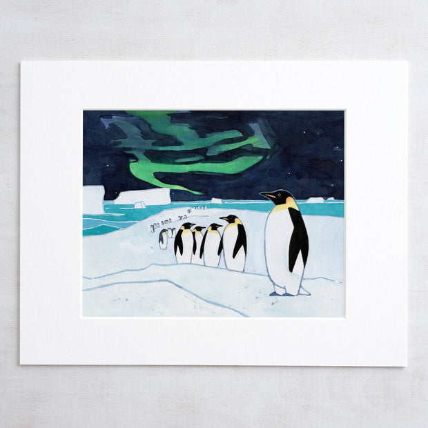 Emperor Penguins and Aurora Print