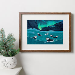 Puffins & Northern Lights Print
