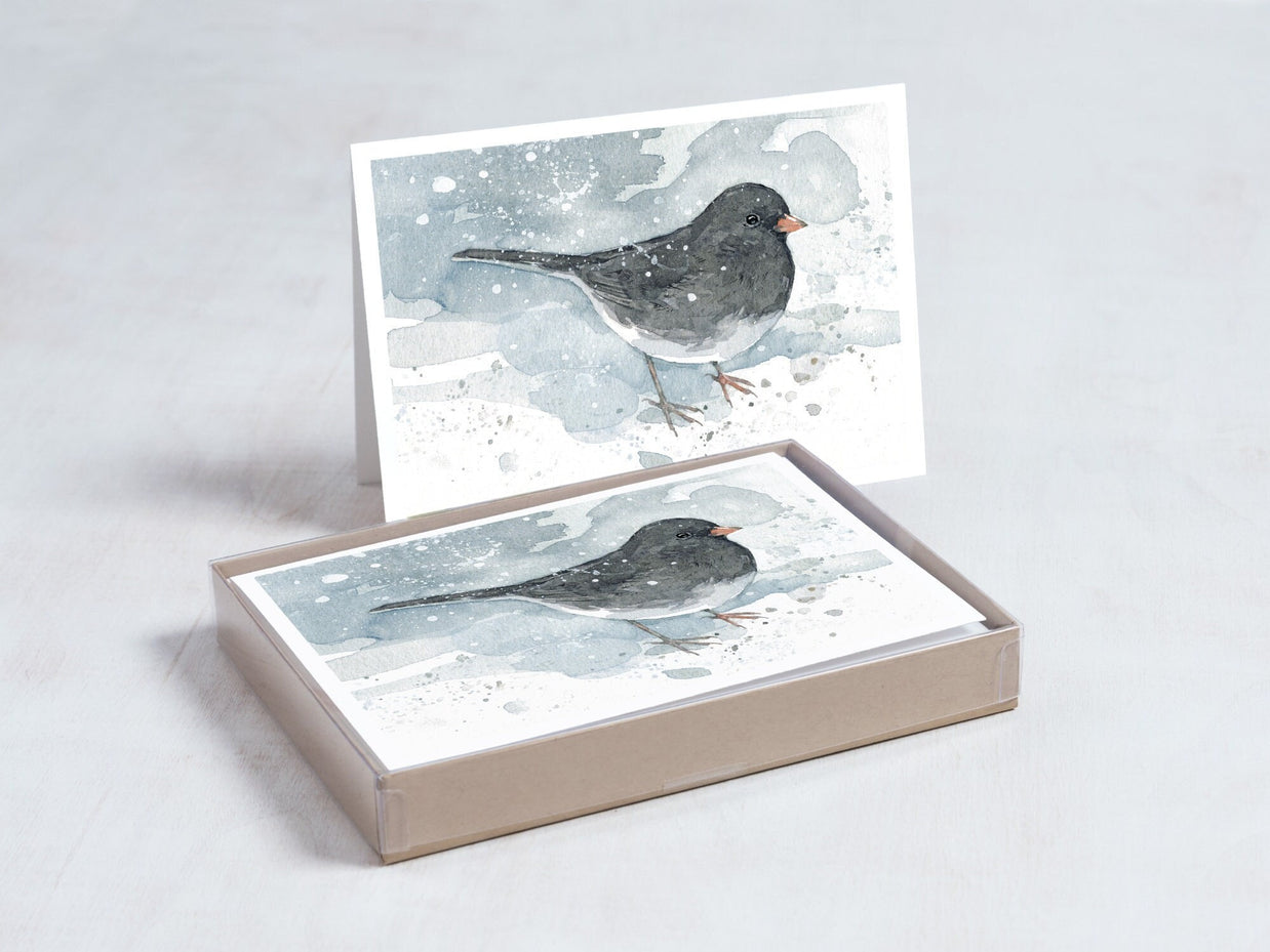 Junco Watercolor Christmas Card Set: Winter Bird Stationery