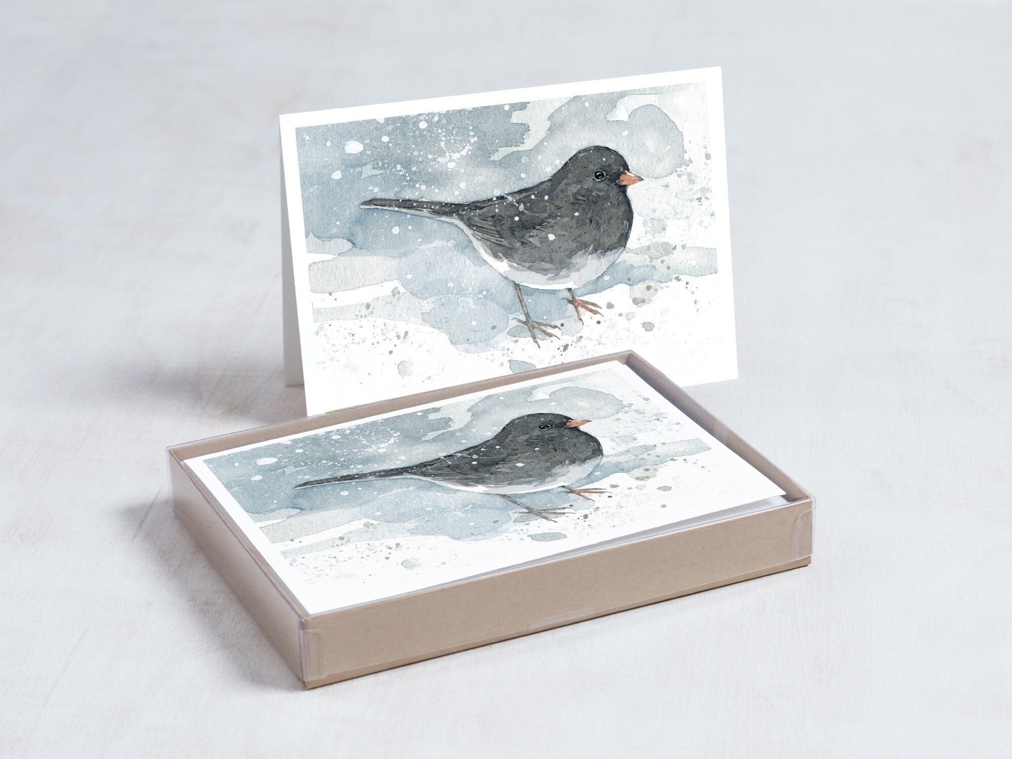 Junco Watercolor Christmas Card Set: Winter Bird Stationery