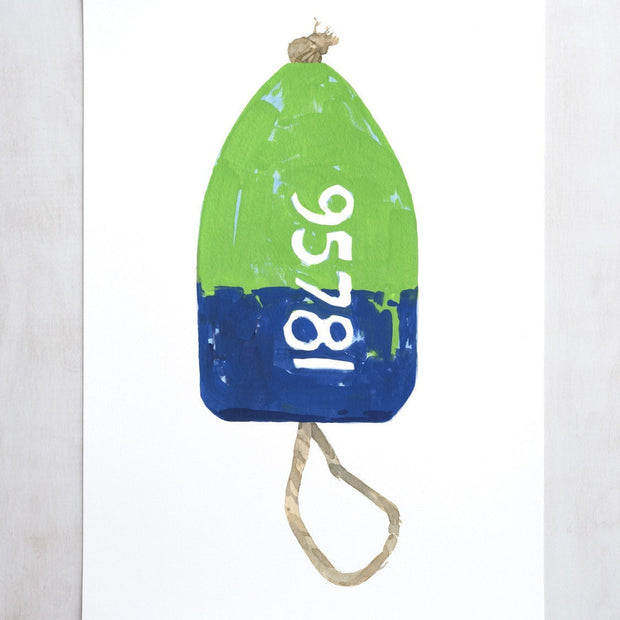 Large Lobster Buoy Nautical Print Green and Navy