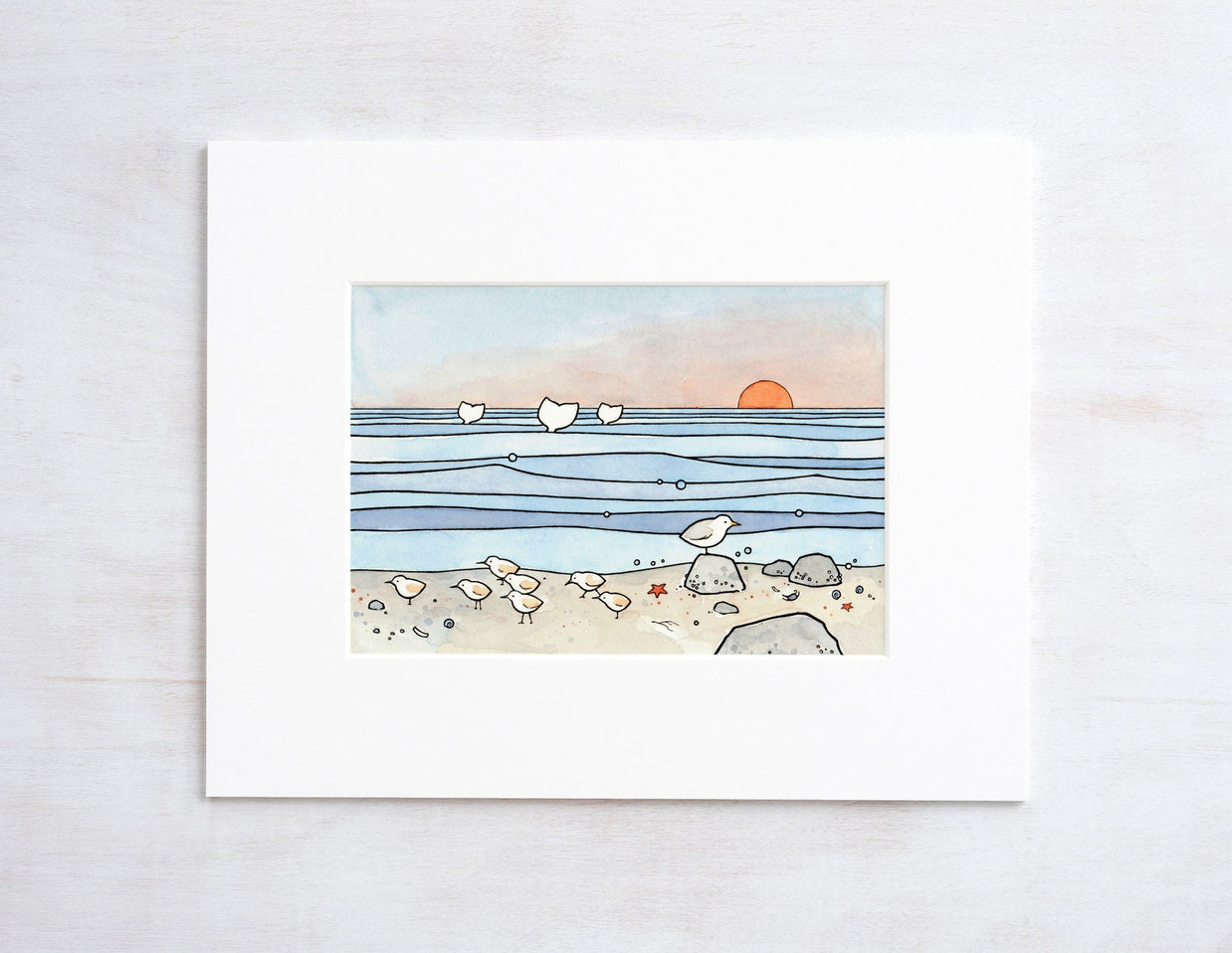 Beach Sandpipers and Whales Print