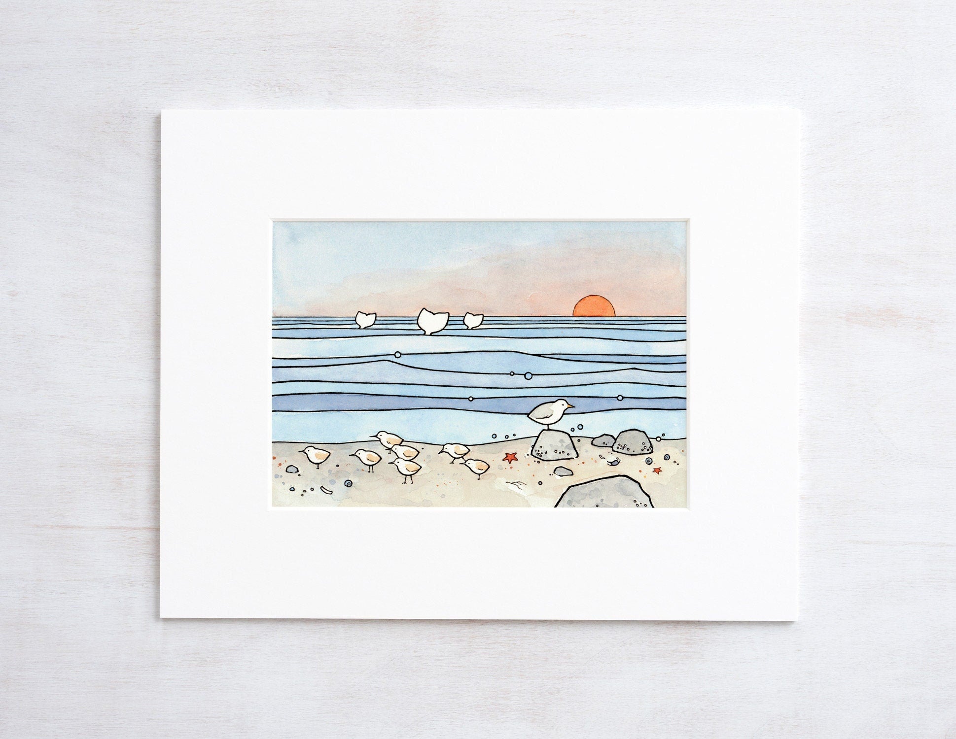 Beach Sandpipers and Whales Print