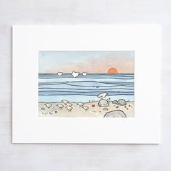 Beach Sandpipers and Whales Print