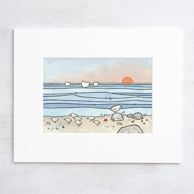 Beach Sandpipers and Whales Print