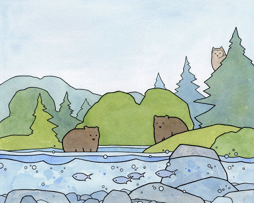 Bears and Owl Print