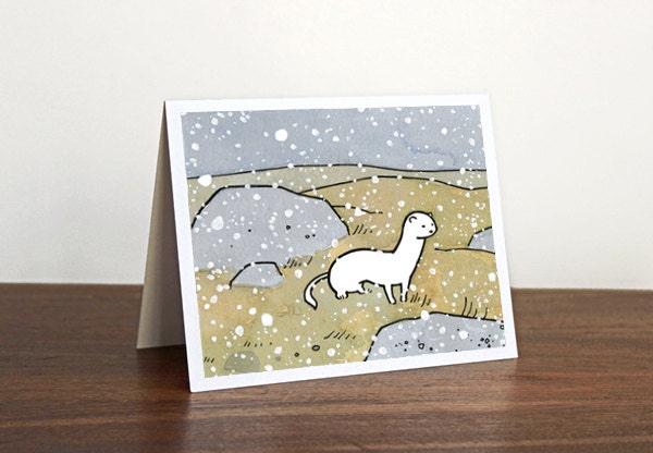 White Weasel in Snow Card