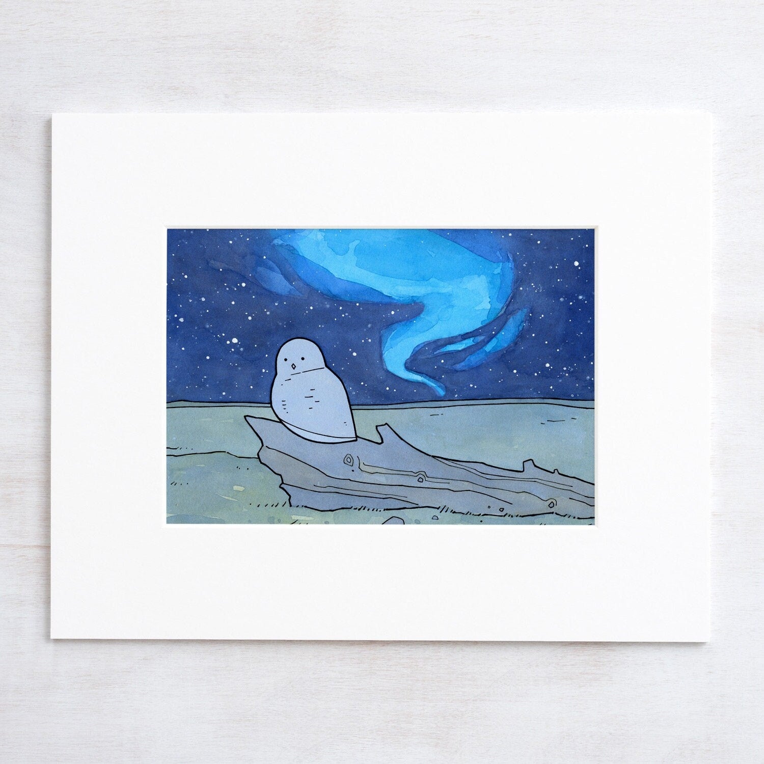 Snowy Owl and Northern Lights Print