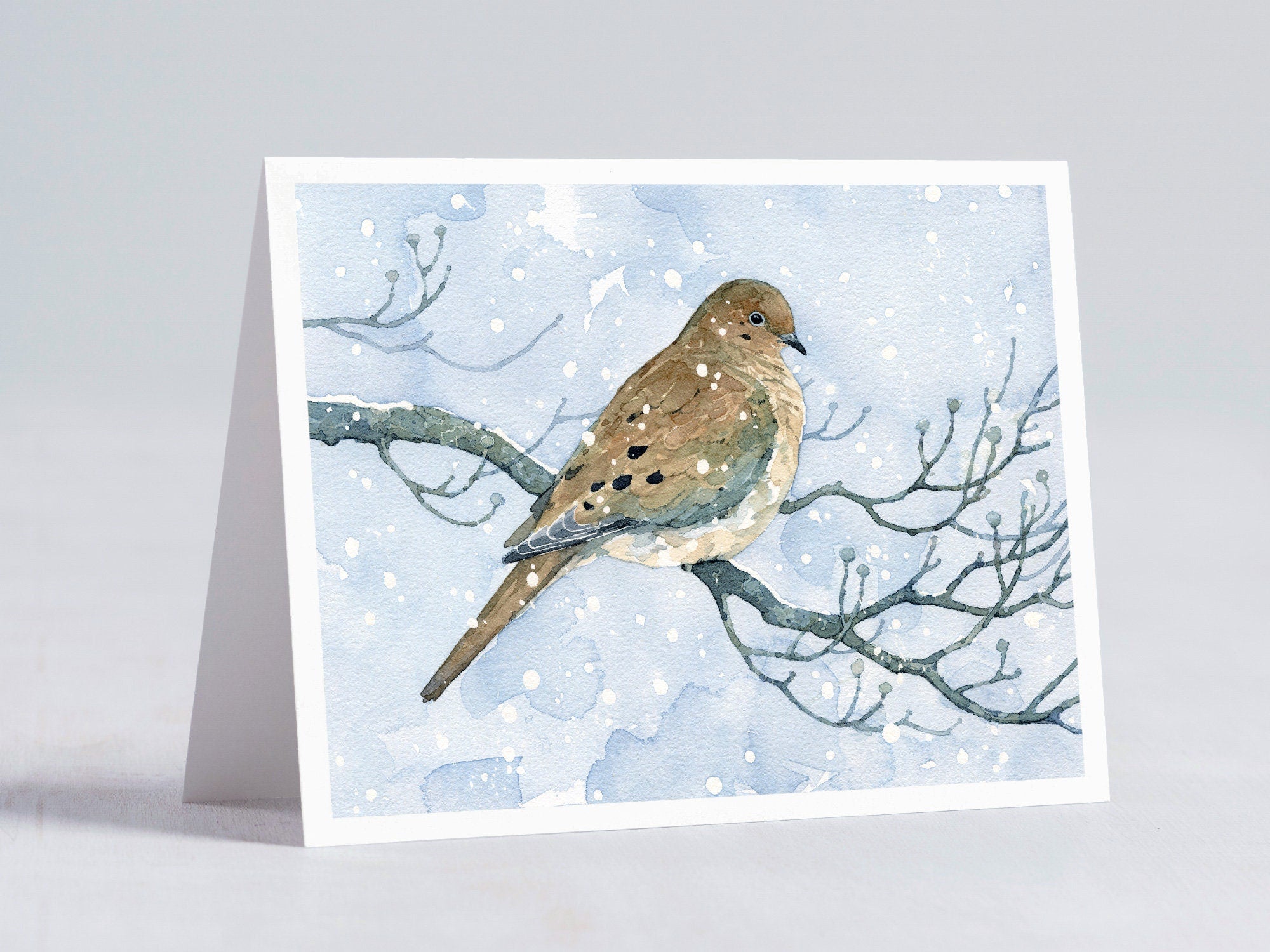 Mourning Dove Winter Card Christmas Holiday Bird in Snow Note Card