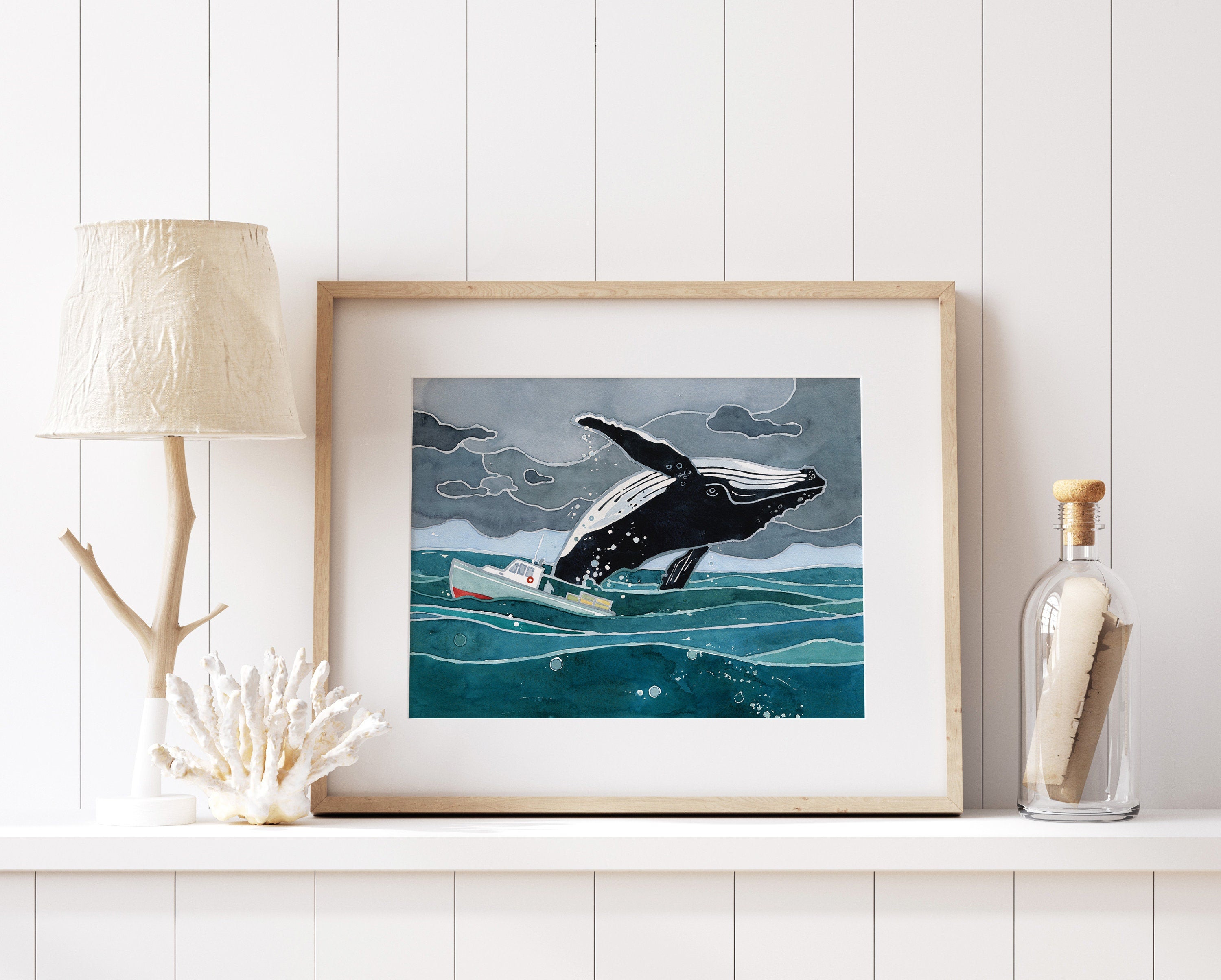 Breaching Whale Watercolor Art Print