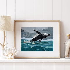 Breaching Whale Watercolor Art Print
