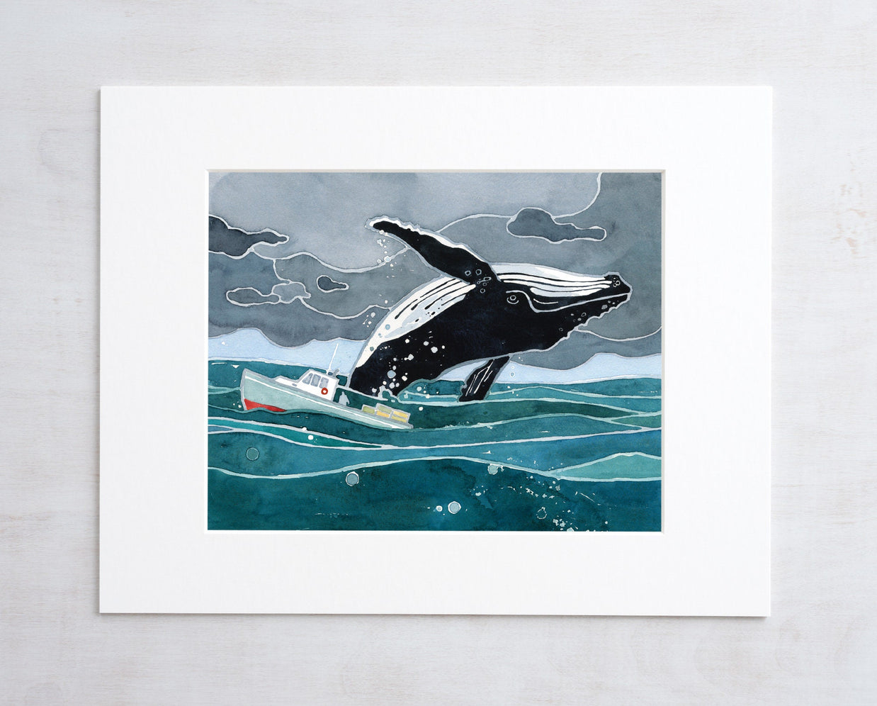 Breaching Whale Watercolor Art Print