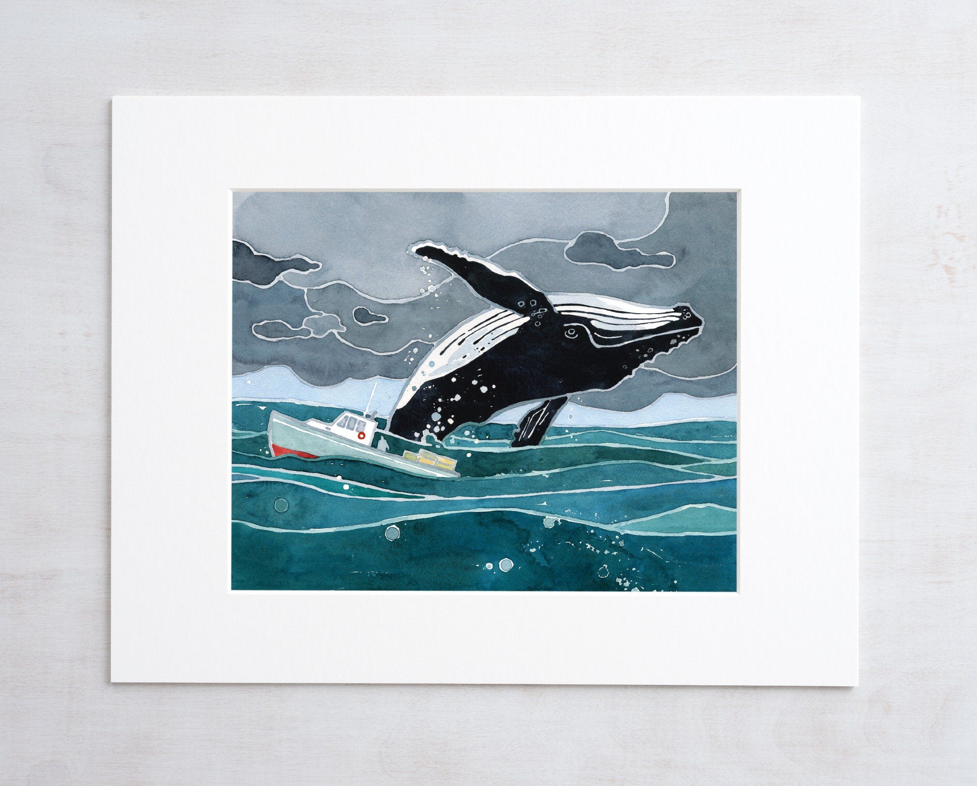 Breaching Whale Watercolor Art Print