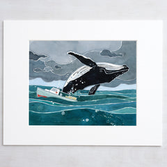 Breaching Whale Watercolor Art Print