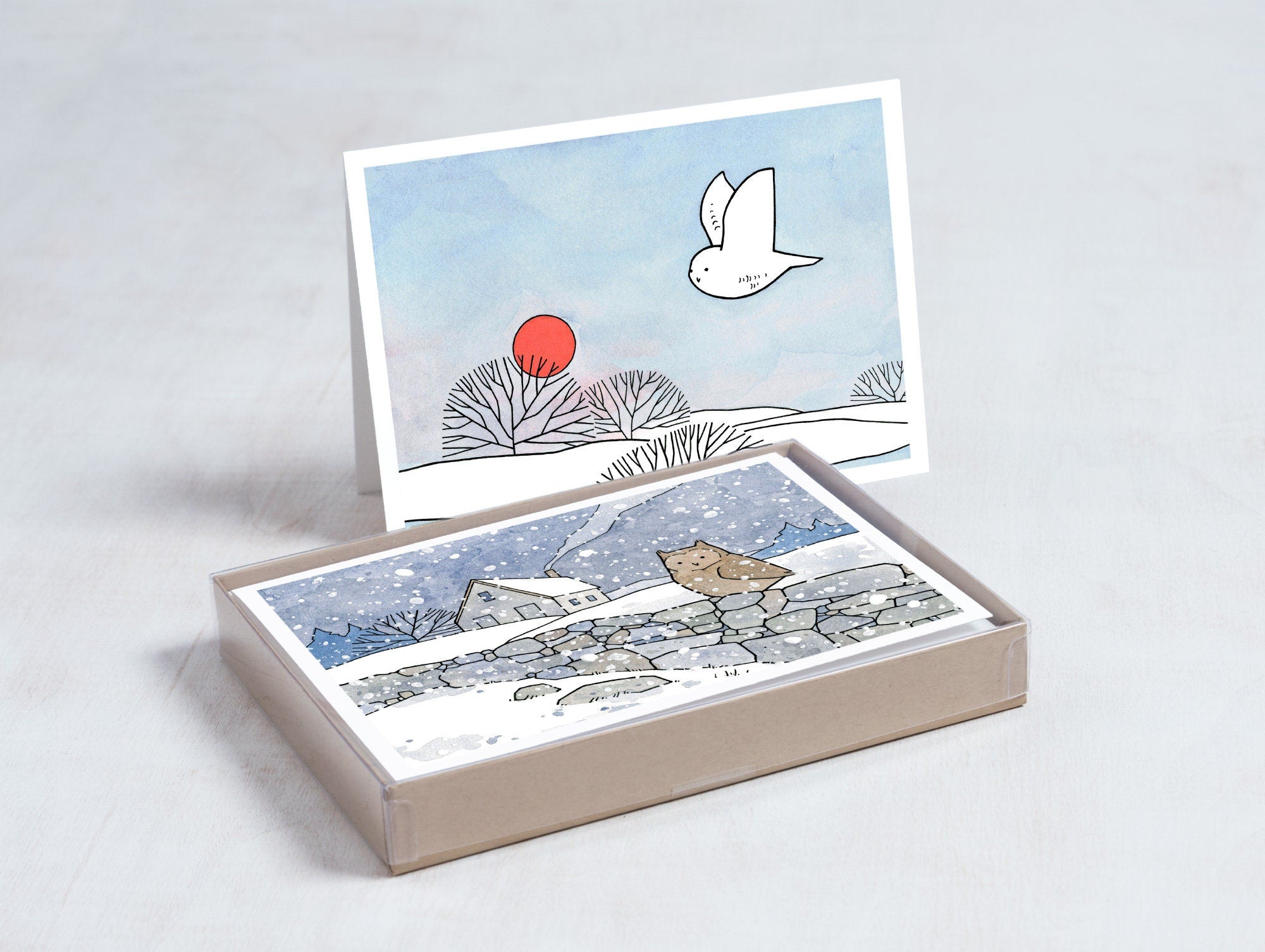 Owls Christmas Holiday Card Set I