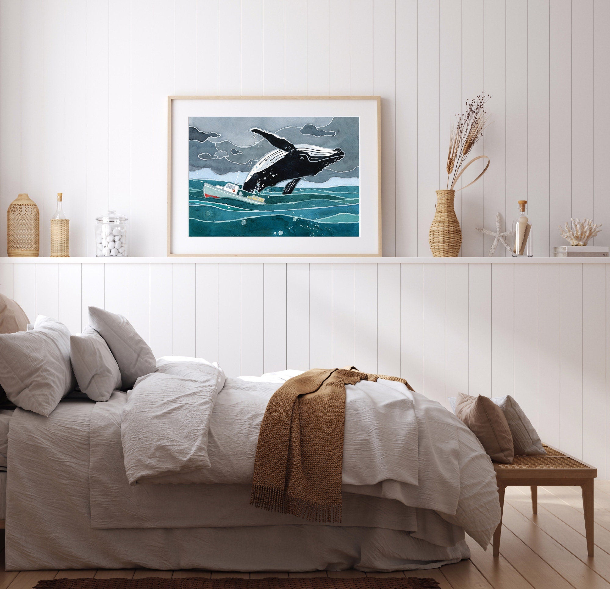 Breaching Whale Watercolor Art Print