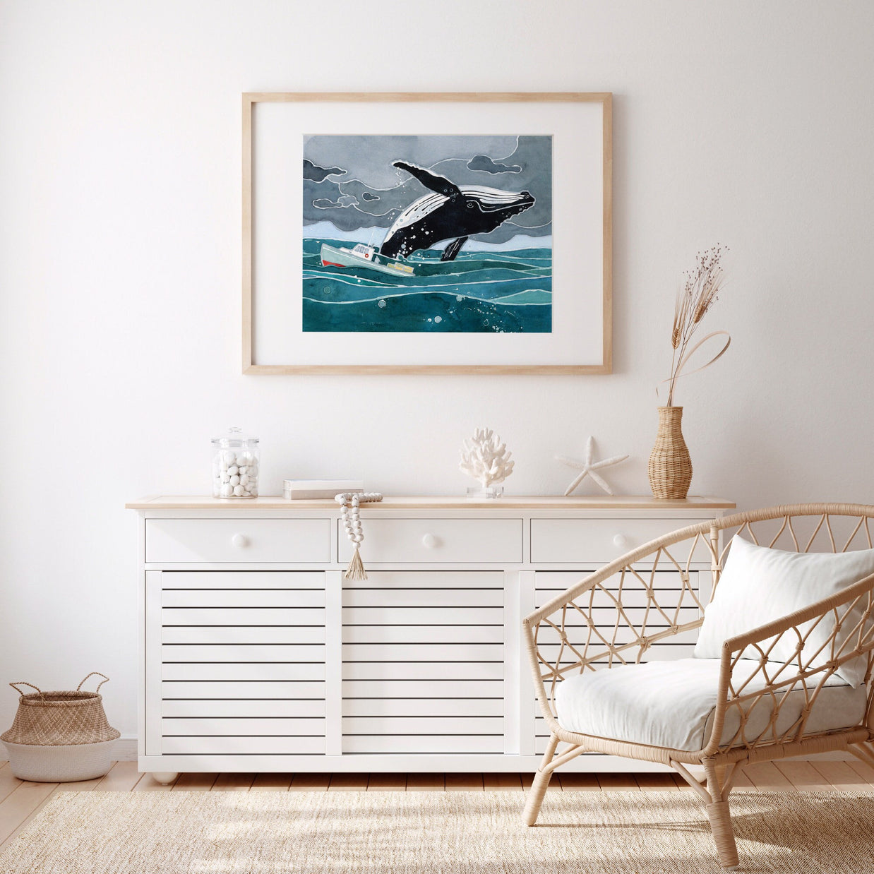 Breaching Whale Watercolor Art Print