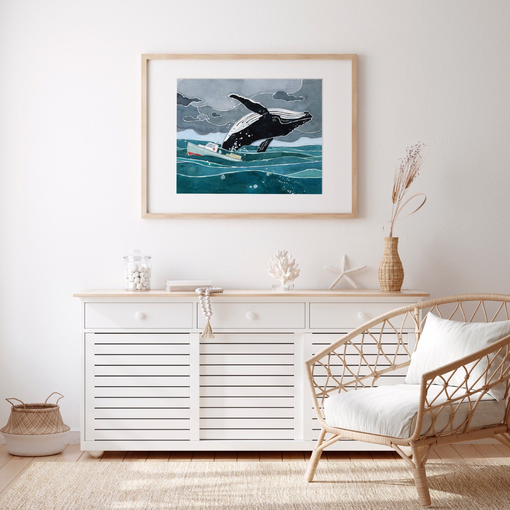Breaching Whale Watercolor Art Print