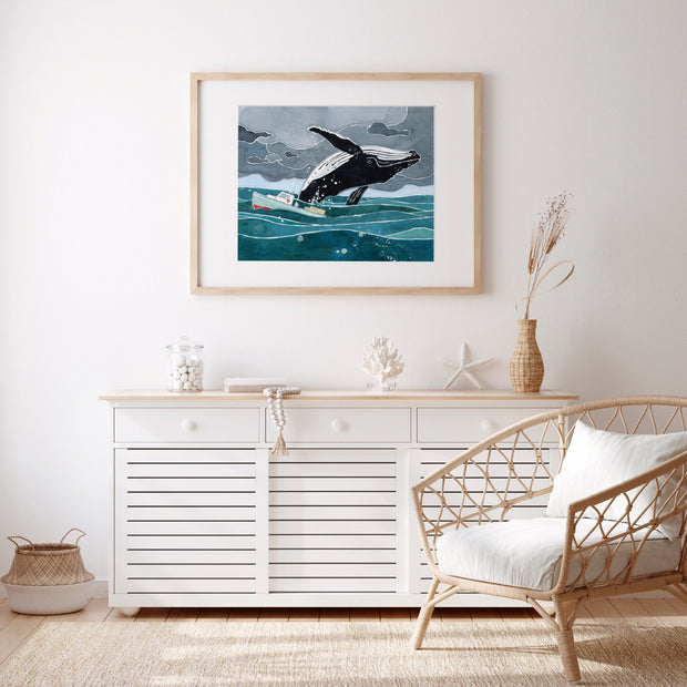 Breaching Whale Watercolor Art Print