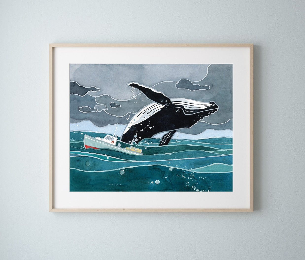 Breaching Whale Watercolor Art Print