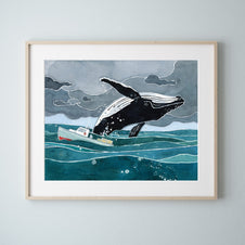 Breaching Whale Watercolor Art Print
