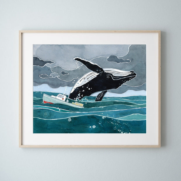 Breaching Whale Watercolor Art Print