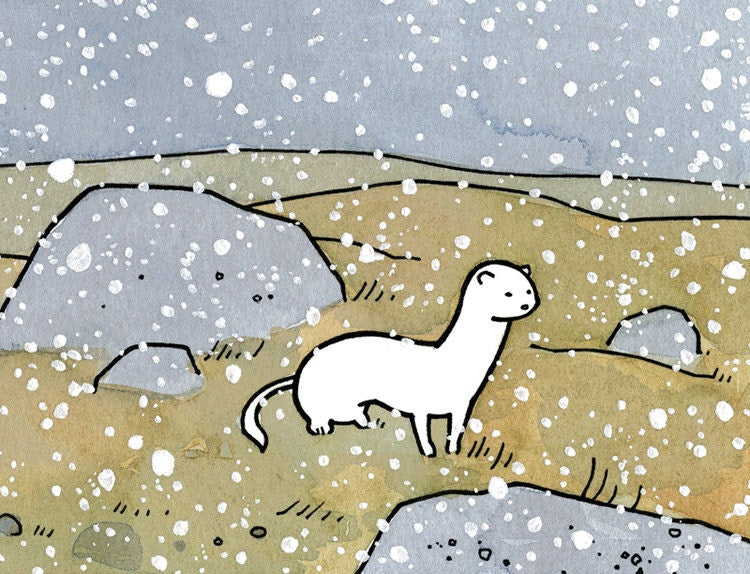 White Weasel in Snow Card