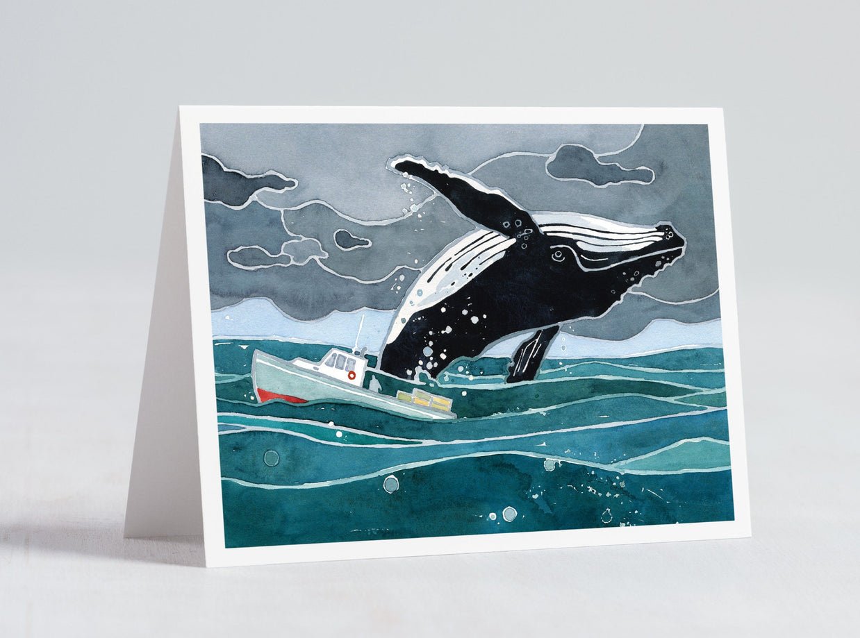 Breaching Whale & Fishing Boat Card