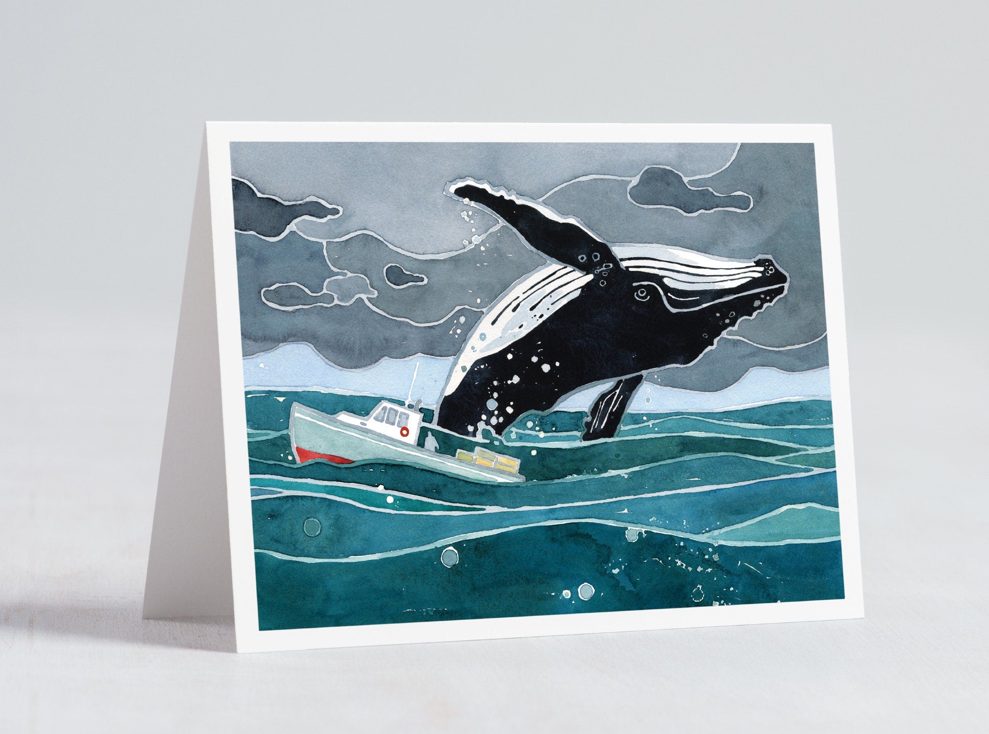 Breaching Whale & Fishing Boat Card