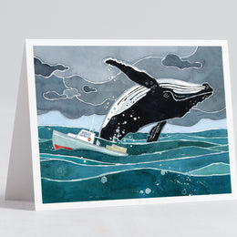 Breaching Whale & Fishing Boat Card