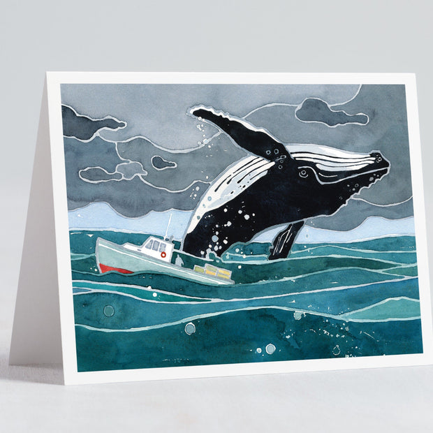 Breaching Whale & Fishing Boat Card