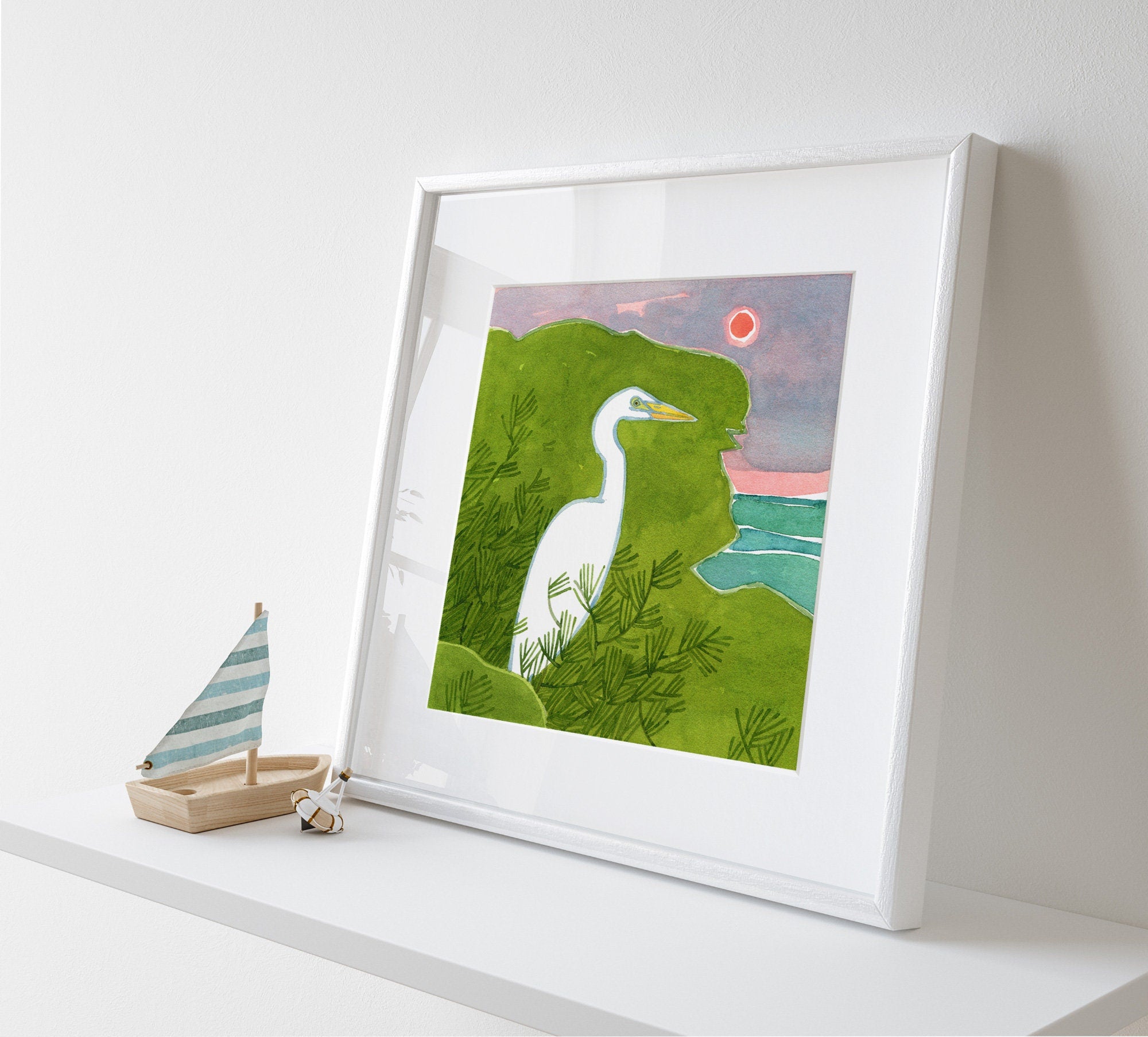Egret Watercolor Illustration Print