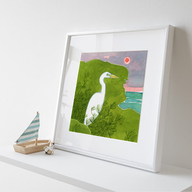 Egret Watercolor Illustration Print