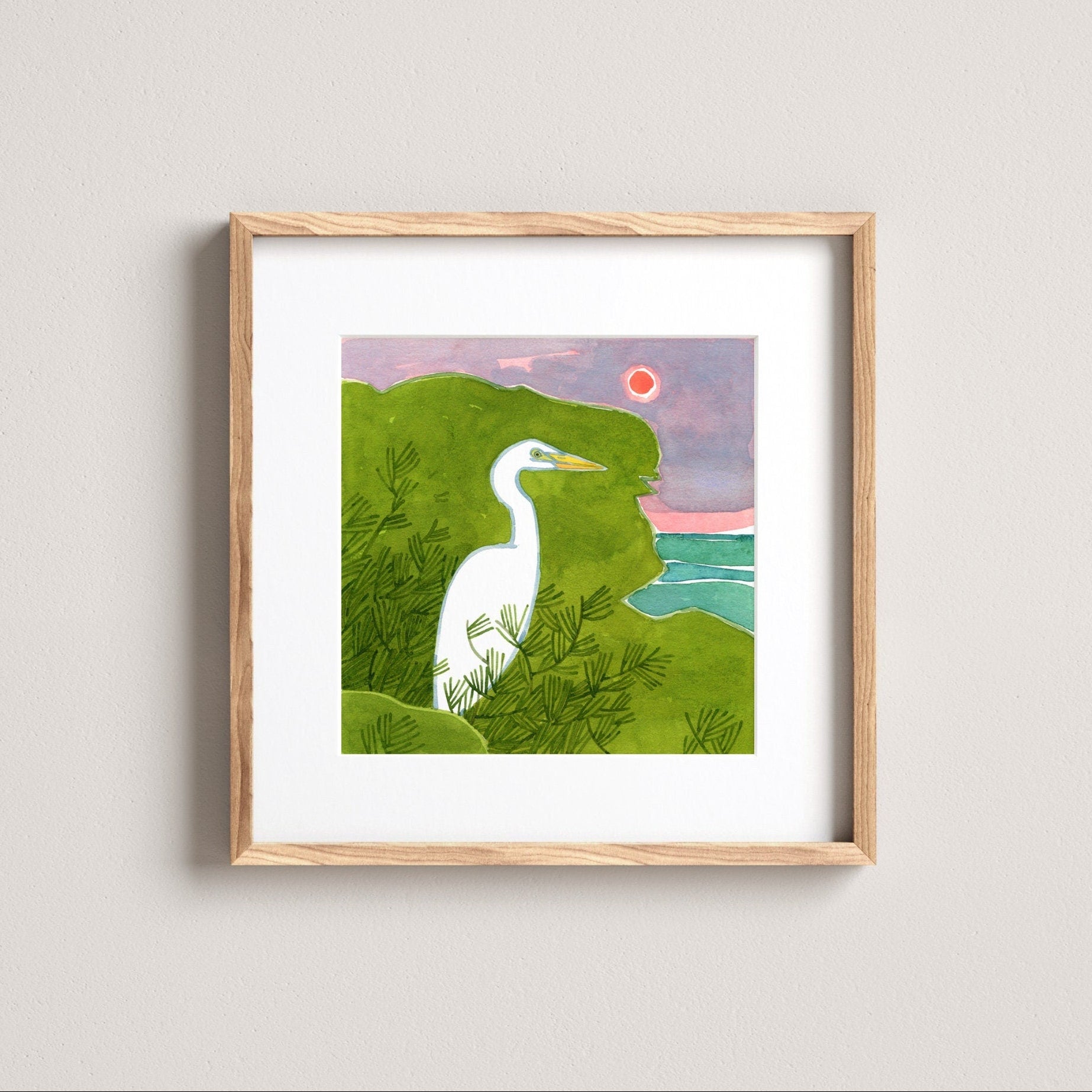 Egret Watercolor Illustration Print