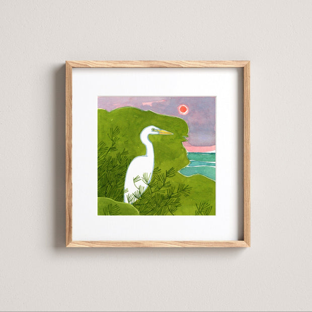 Egret Watercolor Illustration Print