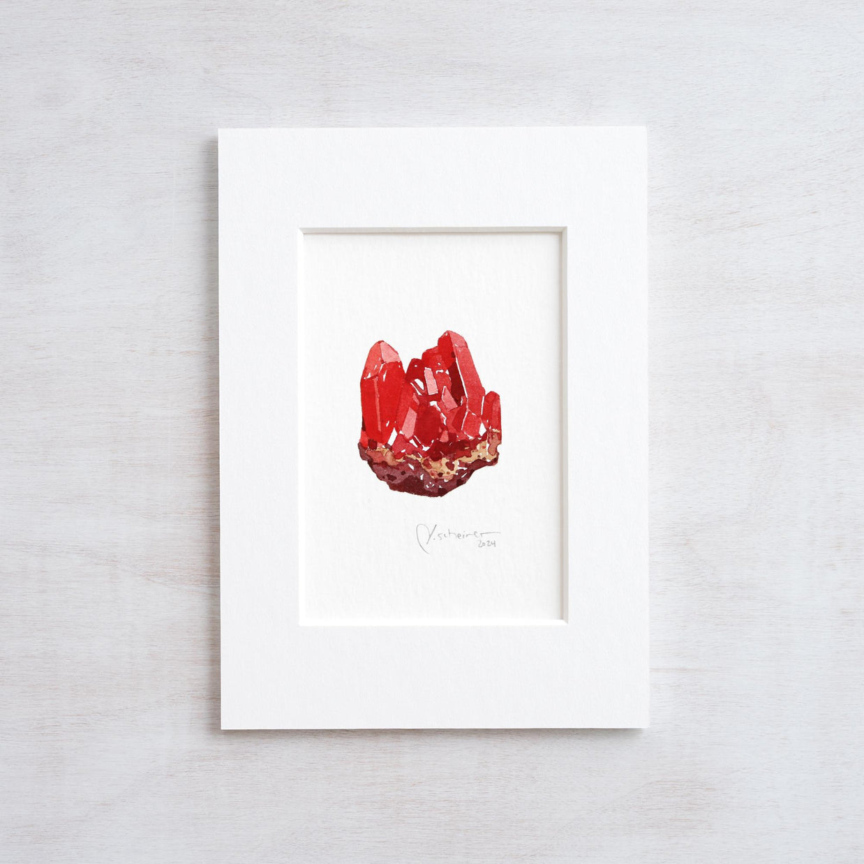 Original Ruby Crystal Watercolor Painting