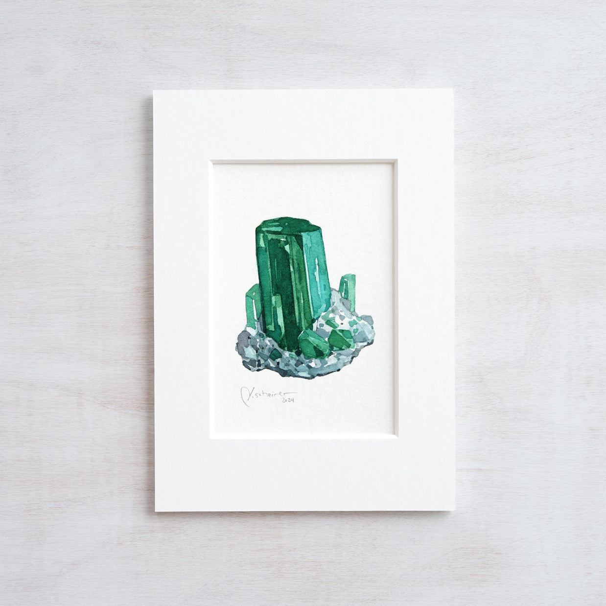 Original Emerald Crystal Watercolor Painting