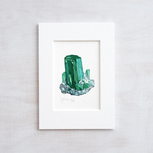 Original Emerald Crystal Watercolor Painting