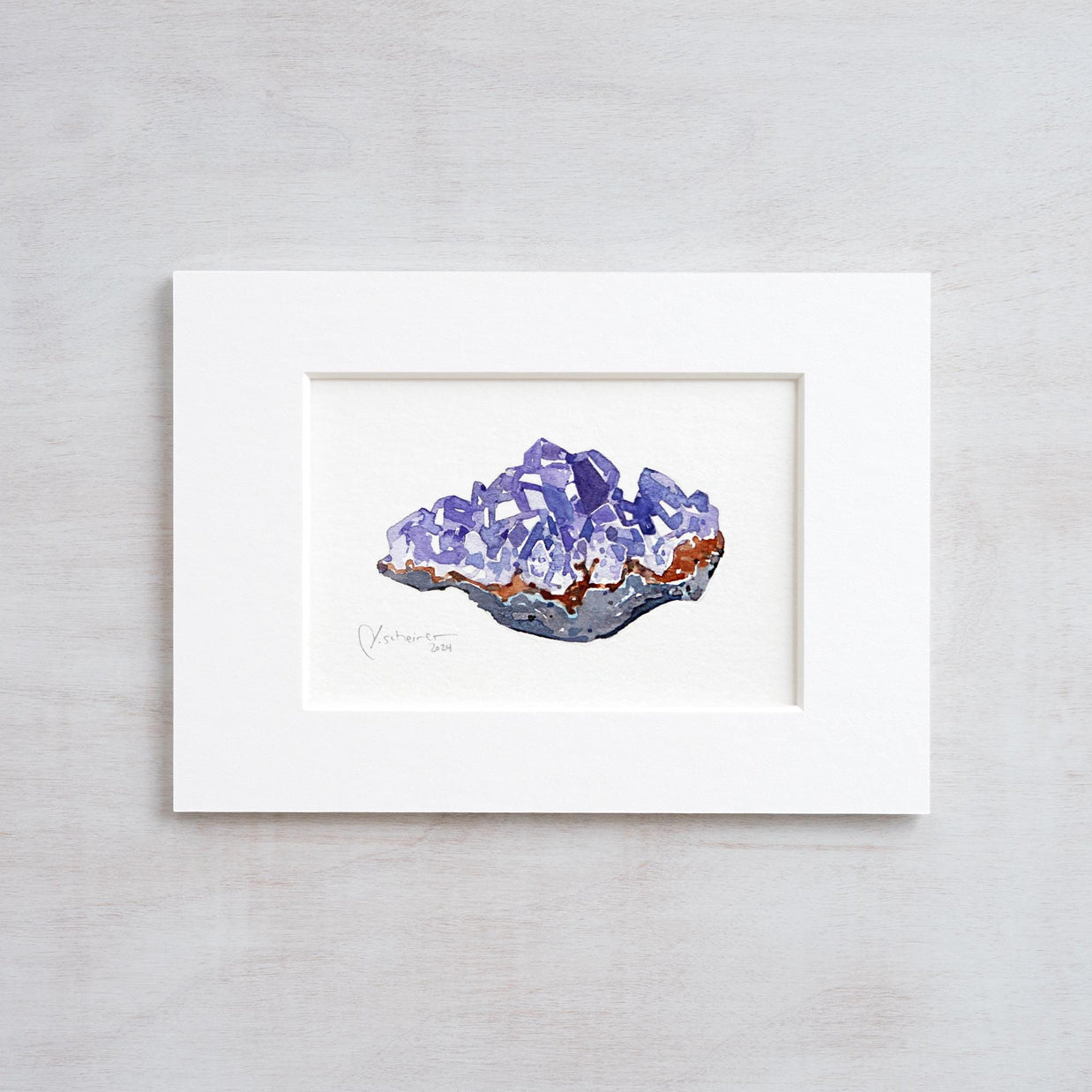 Amethyst Crystal Original Watercolor Painting