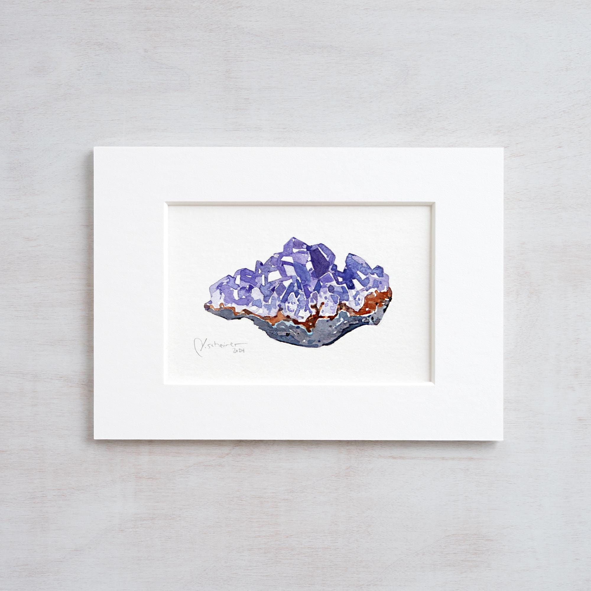 Amethyst Crystal Original Watercolor Painting