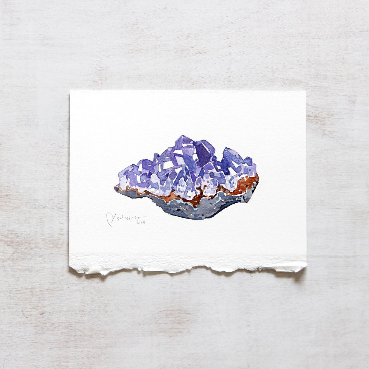 Amethyst Crystal Original Watercolor Painting