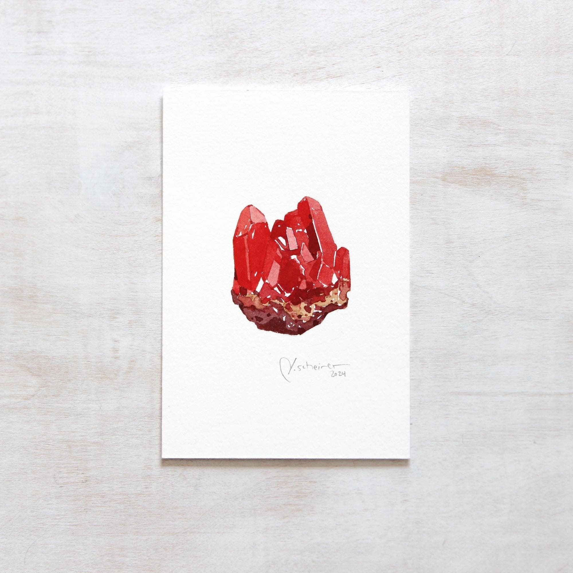 Original Ruby Crystal Watercolor Painting
