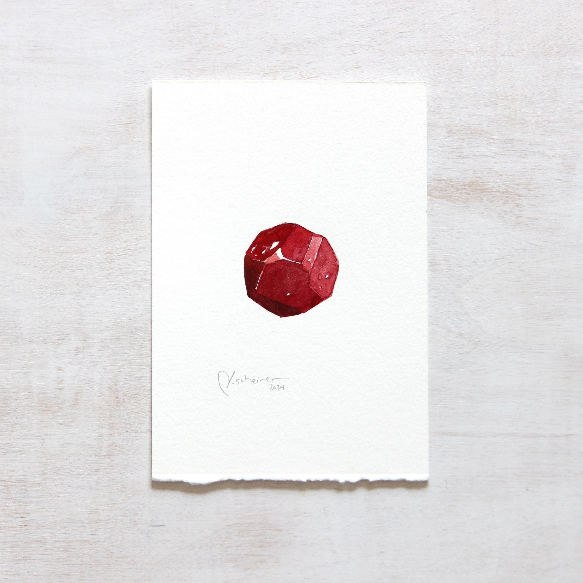 Original Garnet Crystal Watercolor Painting