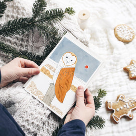 Barn Owl Winter Bird Folk Art Christmas Card