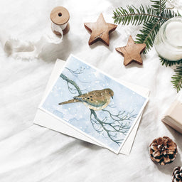 Mourning Dove Winter Card Christmas Holiday Bird in Snow Note Card