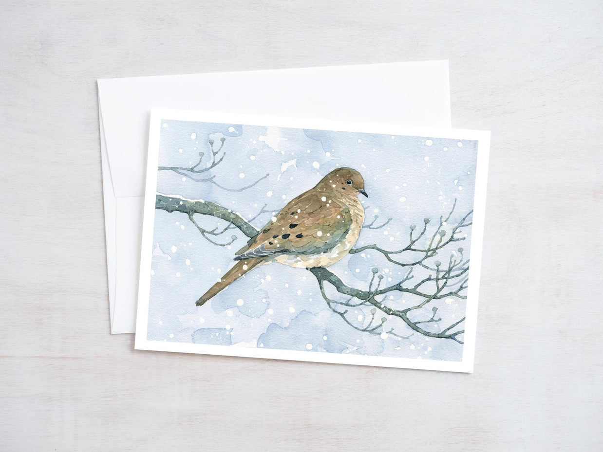 Mourning Dove Winter Card Christmas Holiday Bird in Snow Note Card