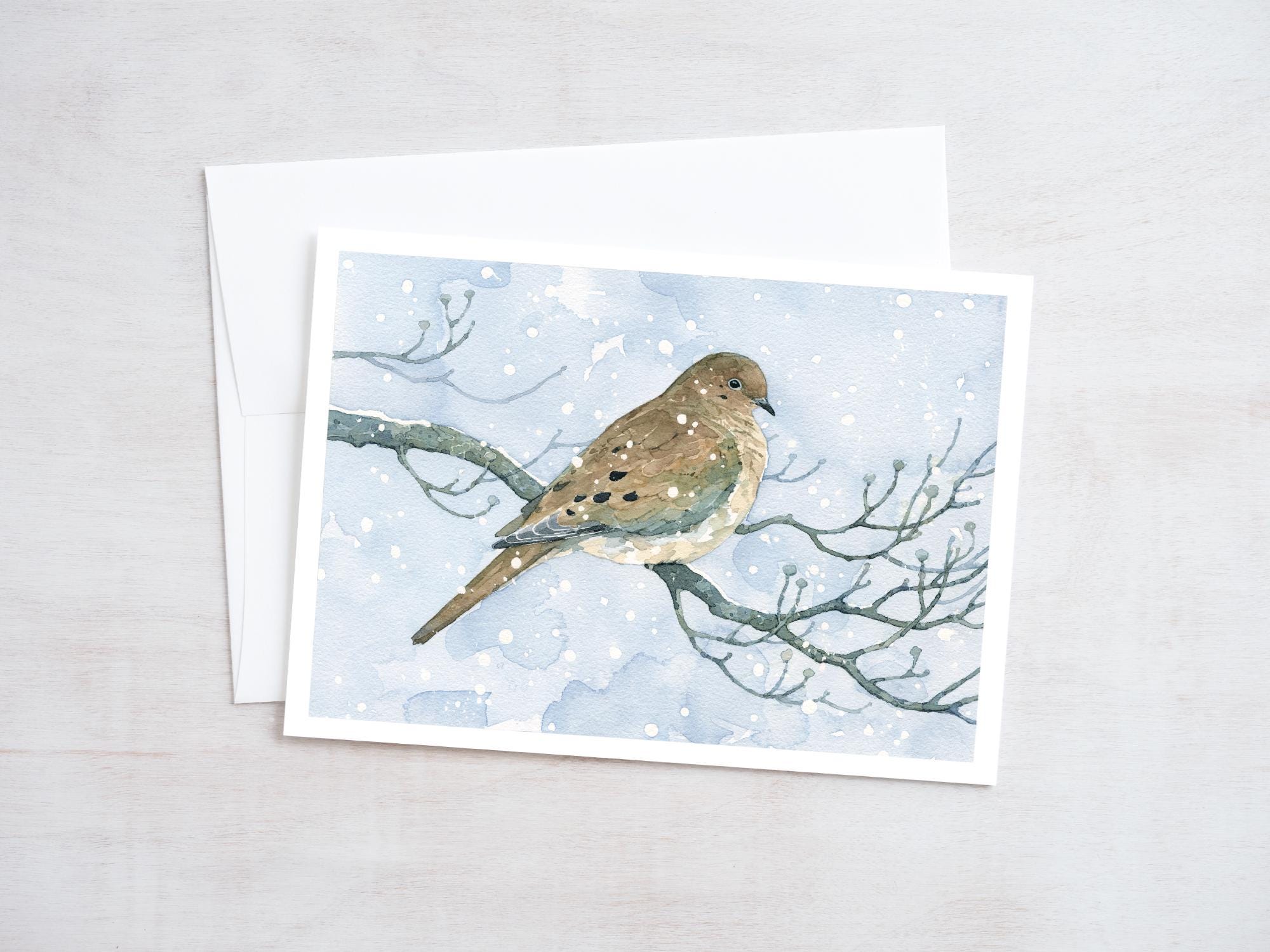 Mourning Dove Winter Card Christmas Holiday Bird in Snow Note Card